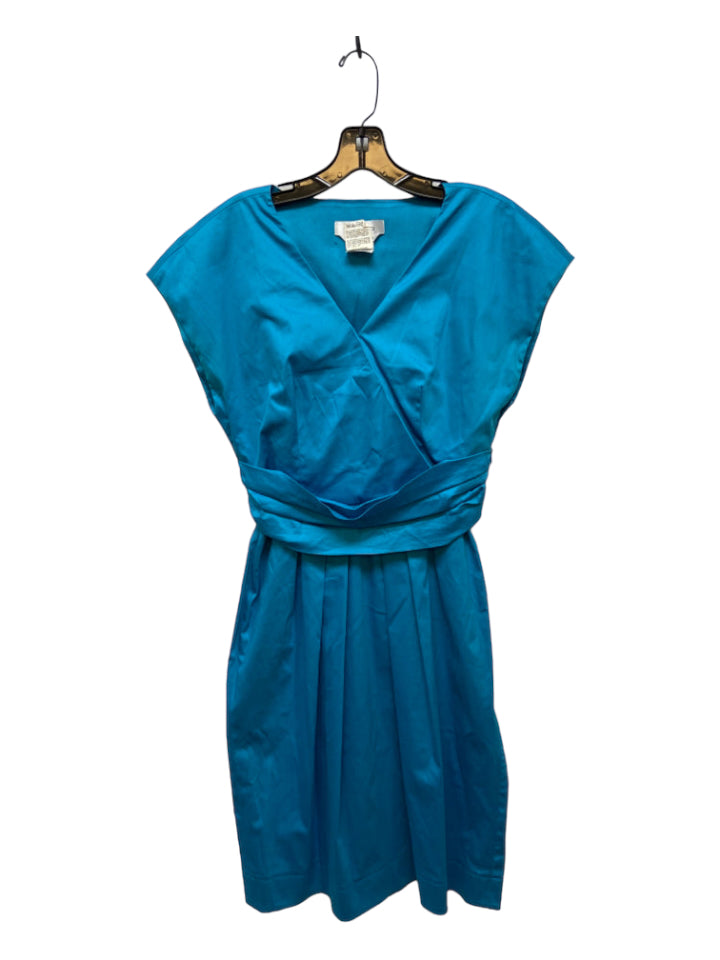 Max Mara, Max Mara Size 10 Teal Cotton Pleated Gathered Waist Midi Dress