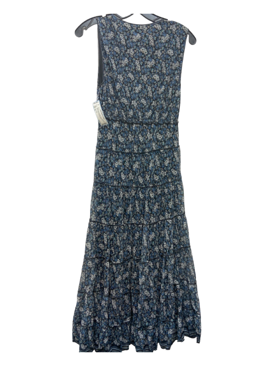 Max Studio, Max Studio Size M Blue & Black Polyester Sleeveless Floral Tiered Knit Dress