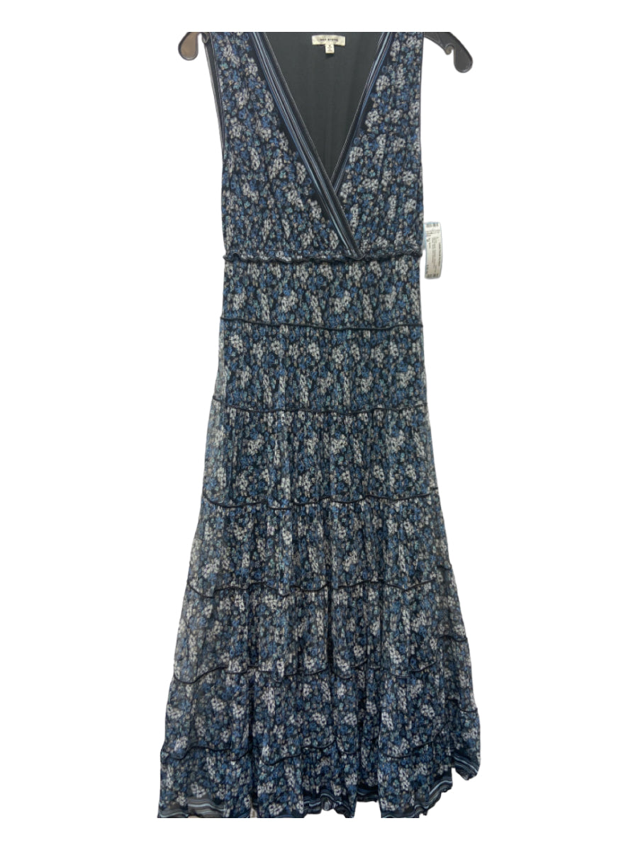 Max Studio, Max Studio Size M Blue & Black Polyester Sleeveless Floral Tiered Knit Dress