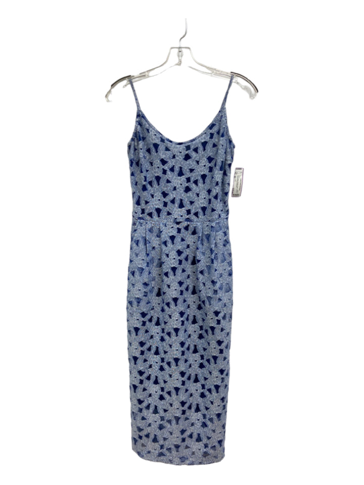 Megan Huntz, Megan Huntz Size XS Blue & White Polyester Mesh Cut Out Spaghetti Strap Dress