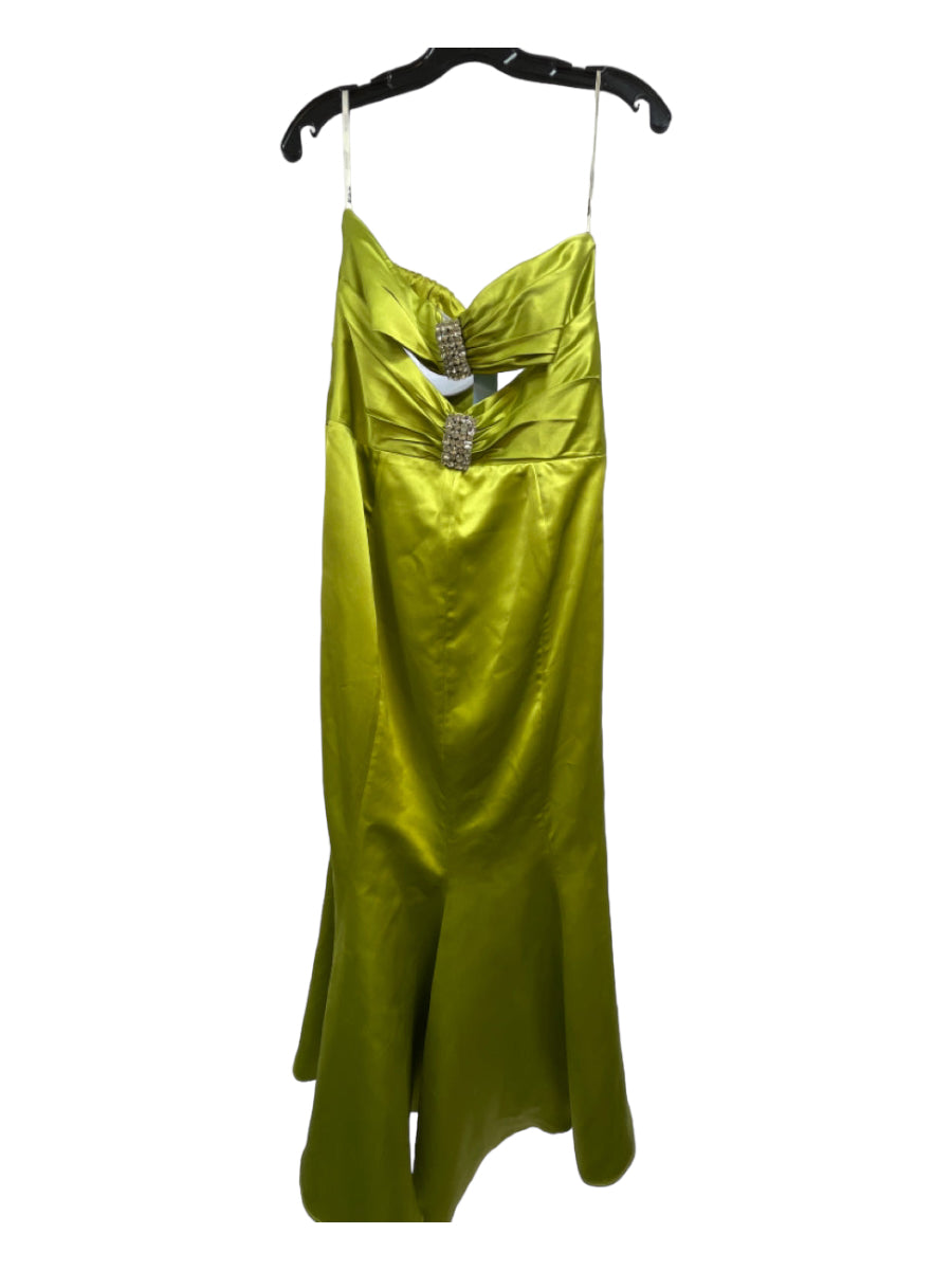 Melinda Eng, Melinda Eng Size 12 Green Silk Strapless Cut Out Back Gown