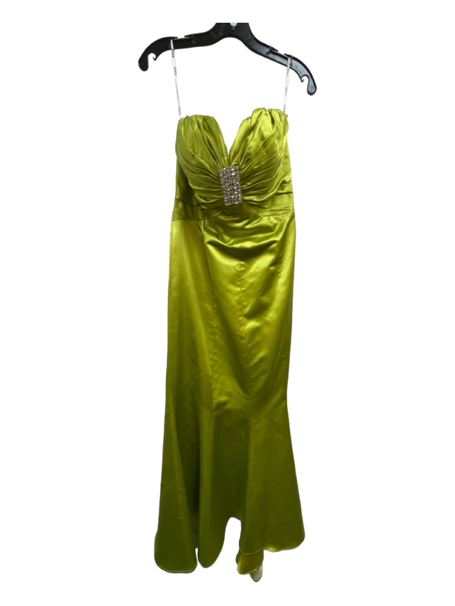 Melinda Eng, Melinda Eng Size 12 Green Silk Strapless Cut Out Back Gown