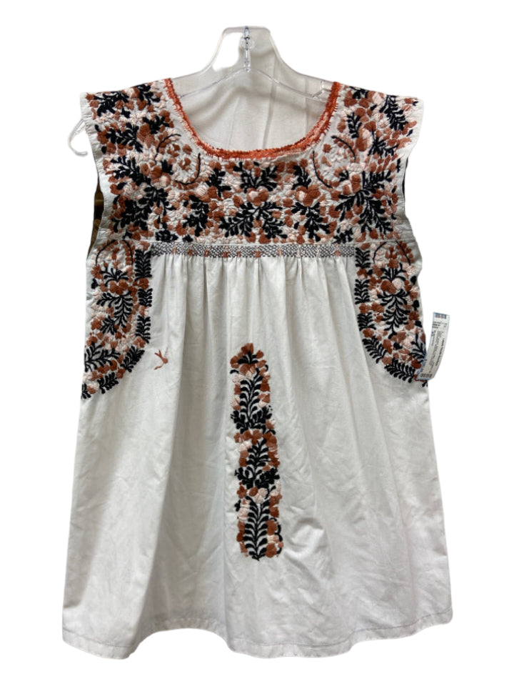 Mi Golondrina, Mi Golondrina Size XS White, Brown, Black Cotton Floral Embroidery Dress