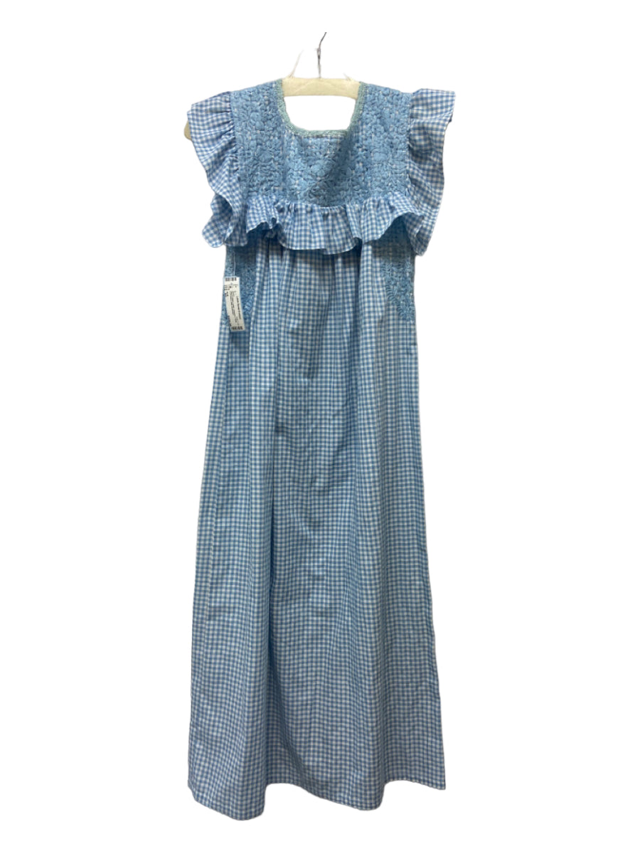 Mi.iM, Mi.iM Size XS Blue & White Cotton Gingham Floral Embroidery Midi Dress