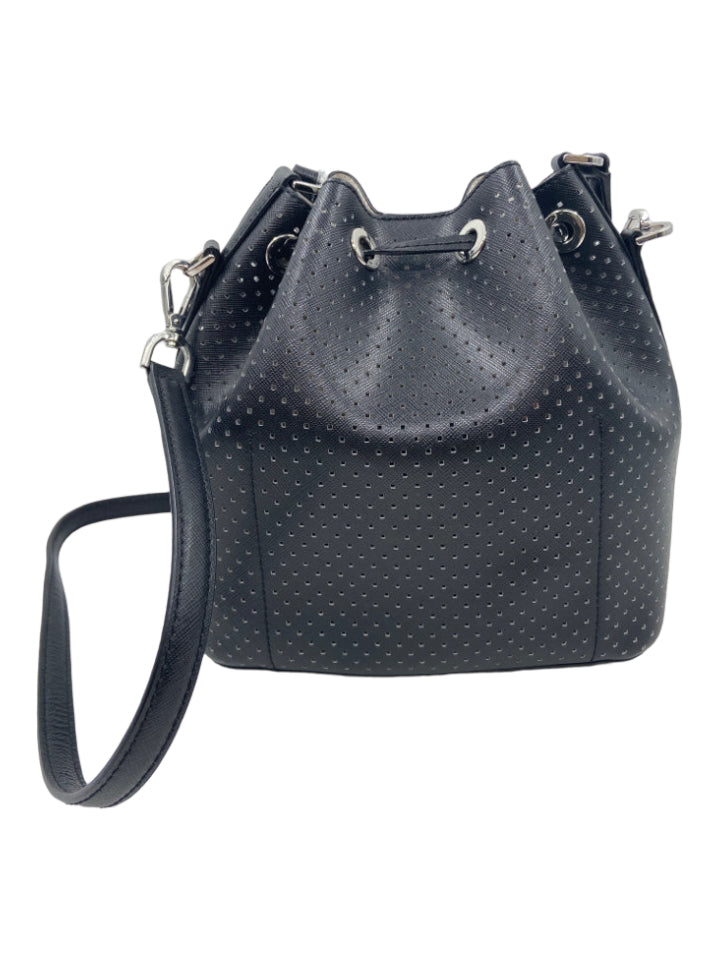 Michael Kors, Michael Kors Black Leather Perforated bucket Detatchable Strap Magnetic Snap Bag