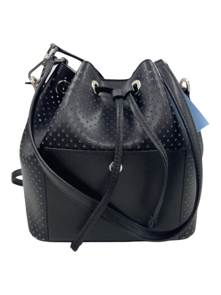 Michael Kors, Michael Kors Black Leather Perforated bucket Detatchable Strap Magnetic Snap Bag