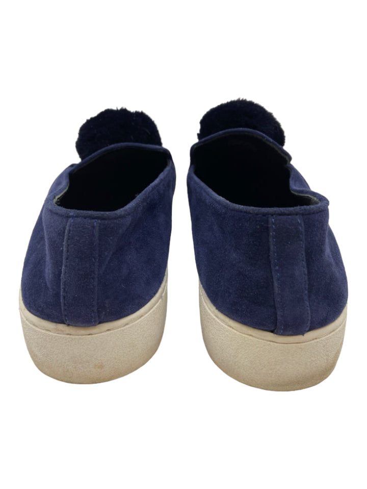 Michael Kors Collection, Michael Kors Collection Shoe Size 8.5 Navy & white Suede Pom Pom Sneakers