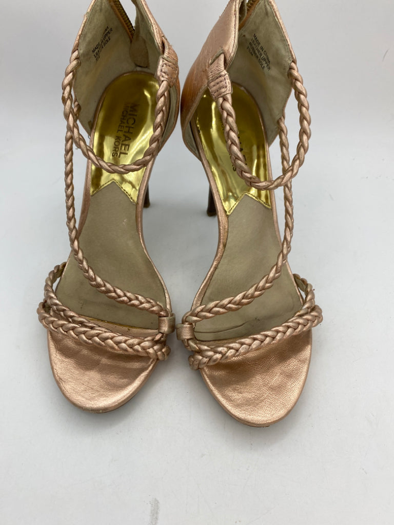 Michael Michael Kors, Michael Michael Kors Shoe Size 7.5 Rose Gold Leather open toe Back Zip Pumps