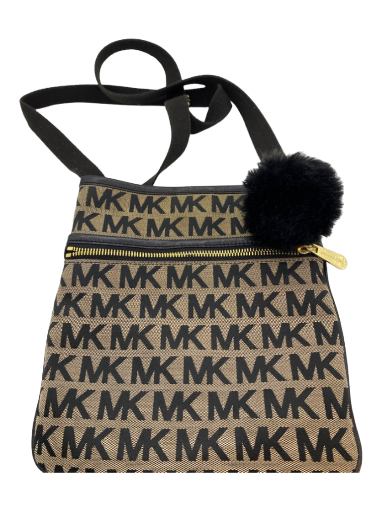 Michael Michael Kors, Michael Michael Kors Tan & black Canvas Crossbody Top Zip Monogram Bag