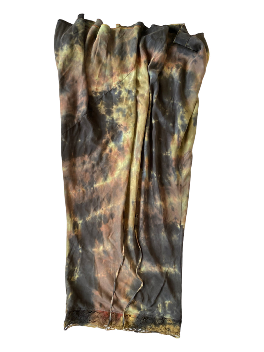 Mijo, Mijo Size XS Brown, Green, Blue Silk Strapless Lace Trim Tie Dye Maxi Skirt