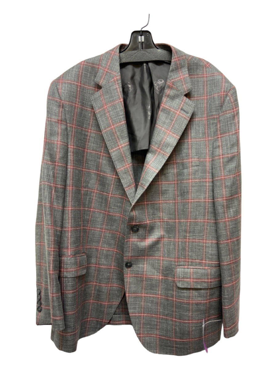 Miller Brothers, Miller Brothers Gray & Red Wool Blend Window pane 2 Button Men's Blazer