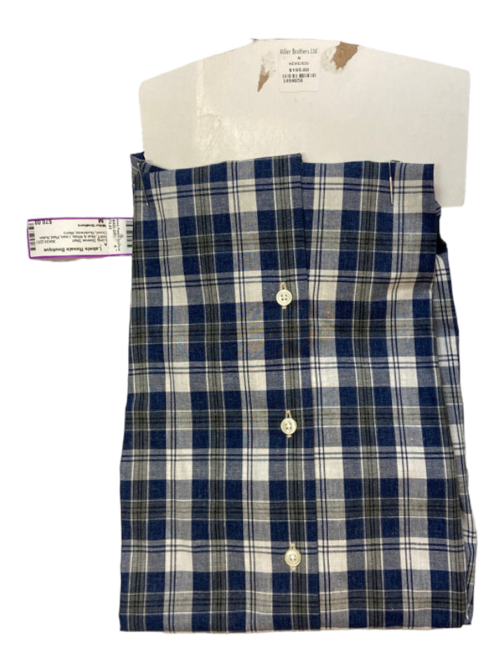 Miller Brothers, Miller Brothers NWT Size M Blue & White Linen Plaid Men's Long Sleeve Shirt