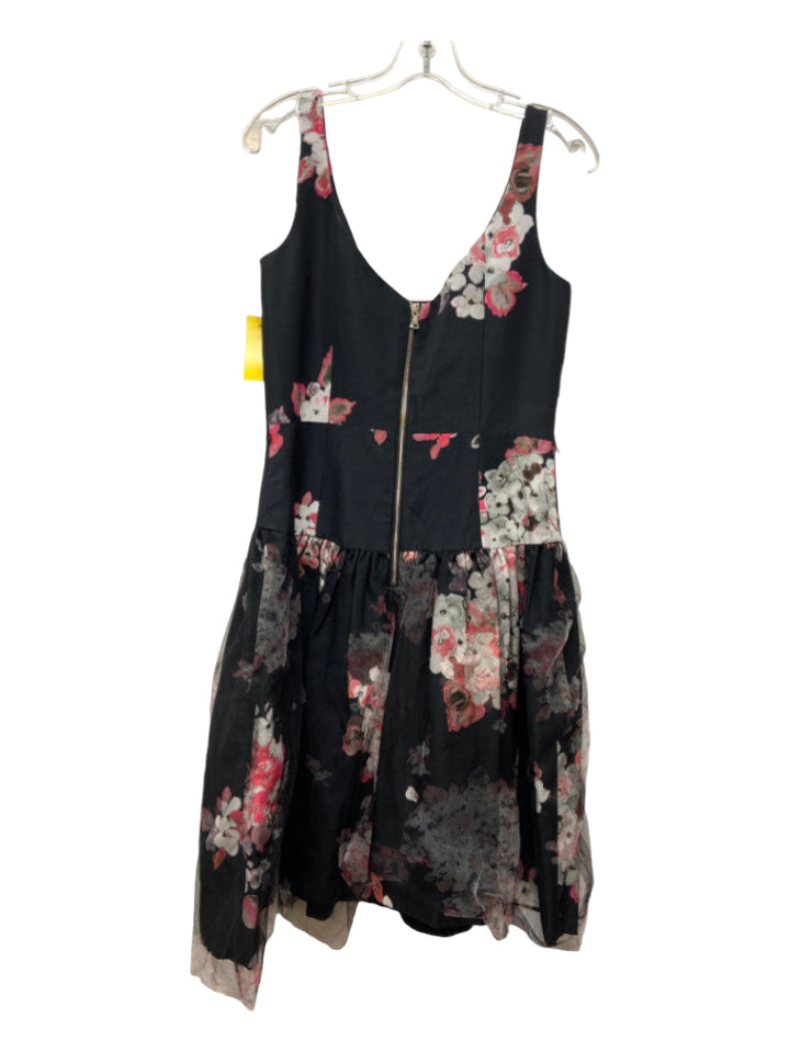 Milly, Milly Size 12 Black, Pink & White Cotton & Viscose Blend Floral Tank Dress