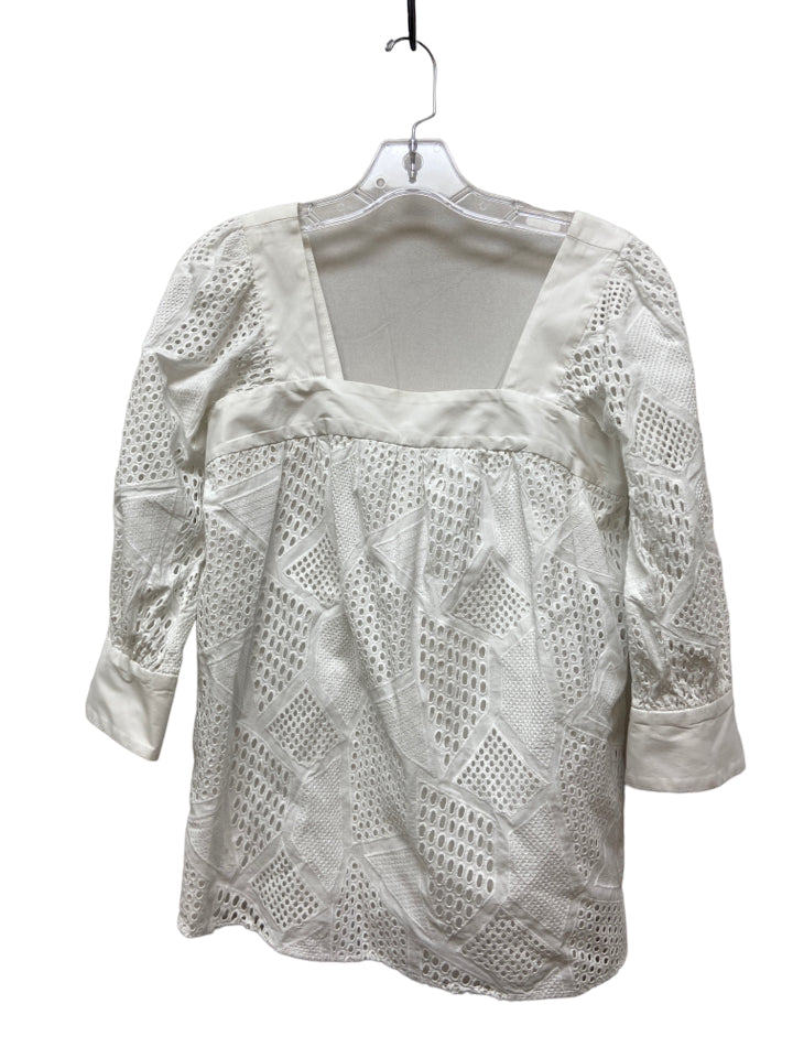 Milly, Milly Size 2 White Cotton Sqaure Cut Eyelet 3/4 Sleeve Top