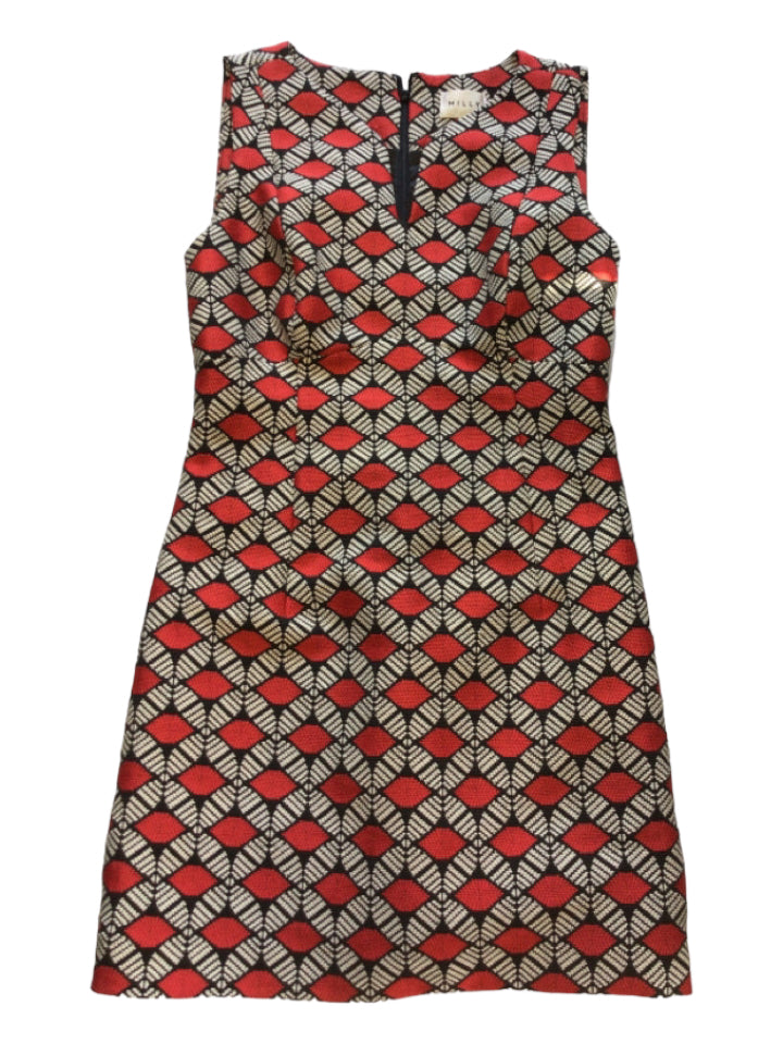 Milly, Milly Size 4 Red, Black & White Polyester Geometric Print Jaquard Tank Dress