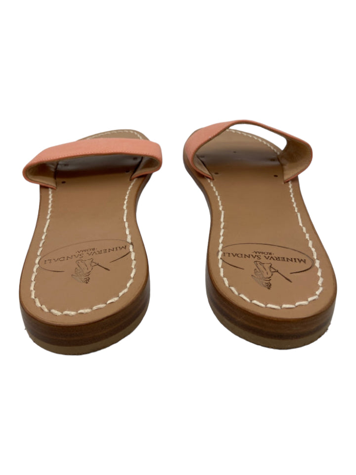 Minerva Sandali, Minerva Sandali Shoe Size 38 Peach Orange Grained Leather Slides Flat Sandals