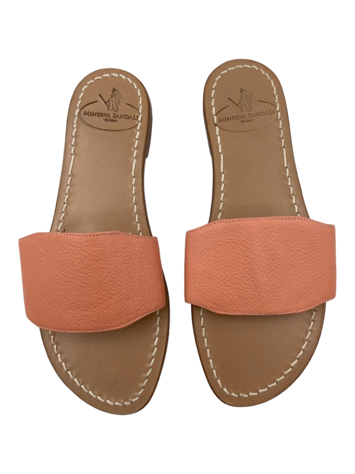 Minerva Sandali, Minerva Sandali Shoe Size 38 Peach Orange Grained Leather Slides Flat Sandals