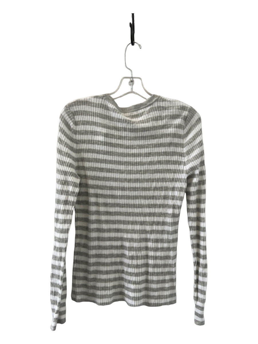 Minnie Rose, Minnie Rose Size L Gray & White Cotton Blend Long Sleeve Striped Top