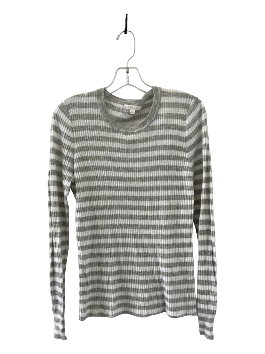 Minnie Rose, Minnie Rose Size L Gray & White Cotton Blend Long Sleeve Striped Top