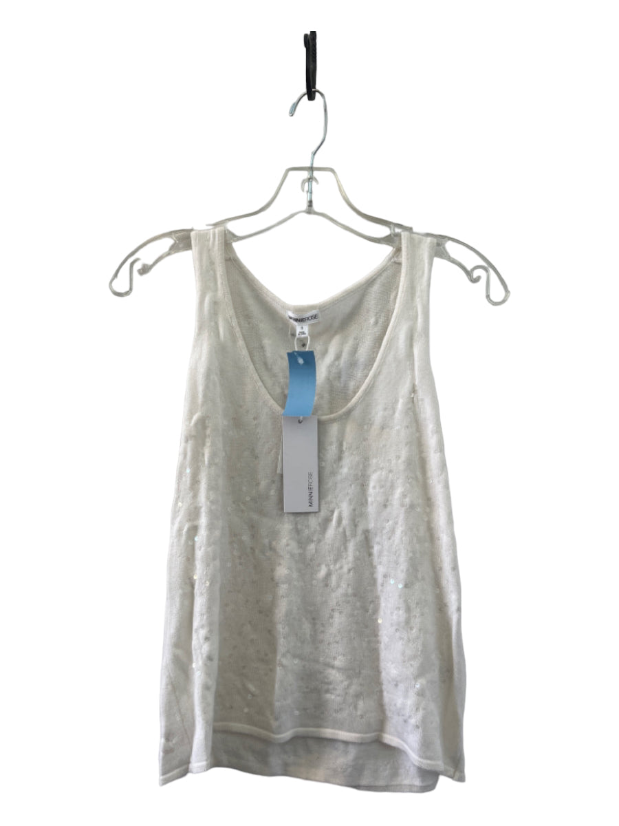 Minnie Rose, Minnie Rose Size S White Cotton Blend Sequins Sleeveless Top