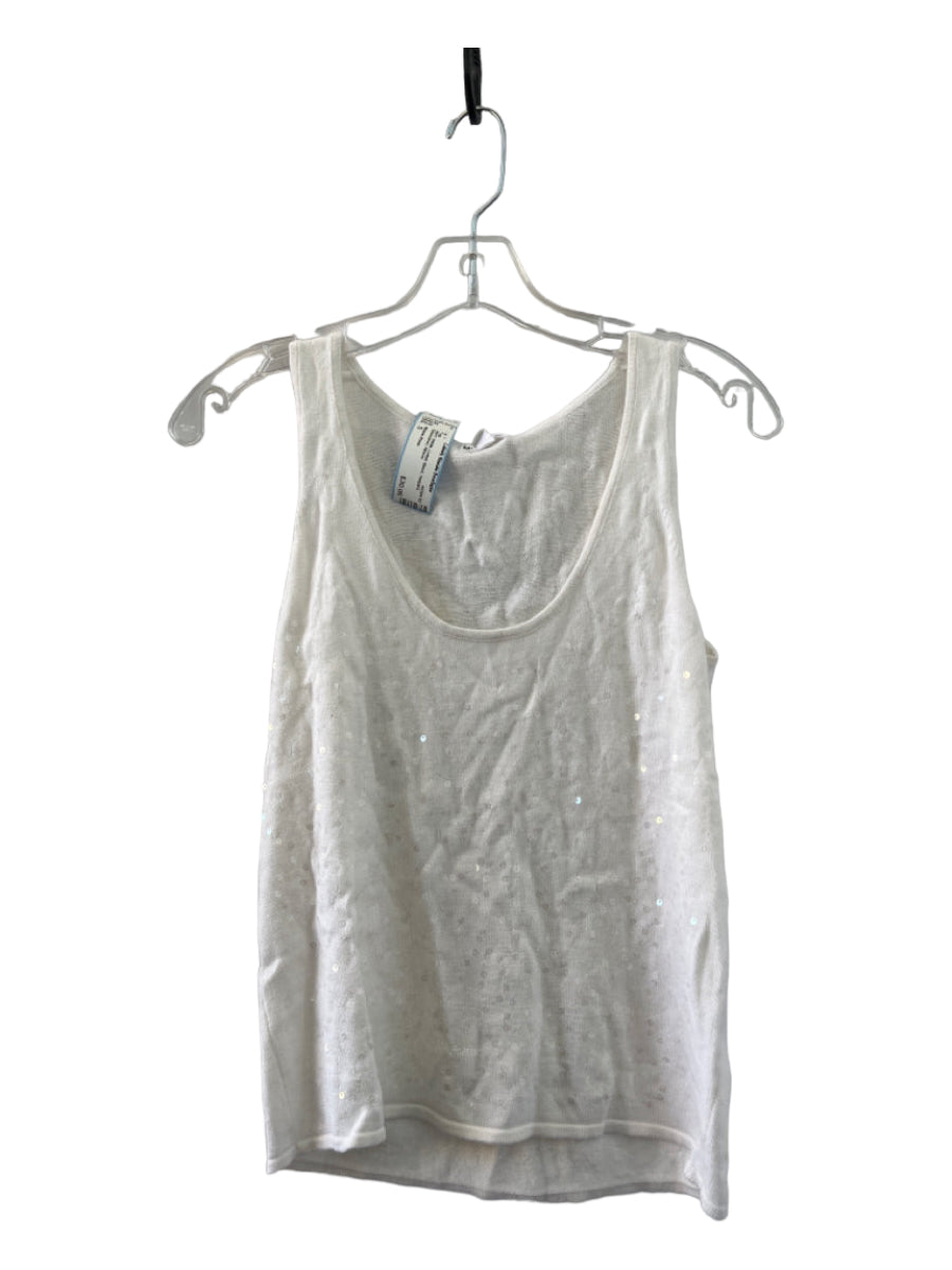 Minnie Rose, Minnie Rose Size S White Cotton Blend Sequins Sleeveless Top