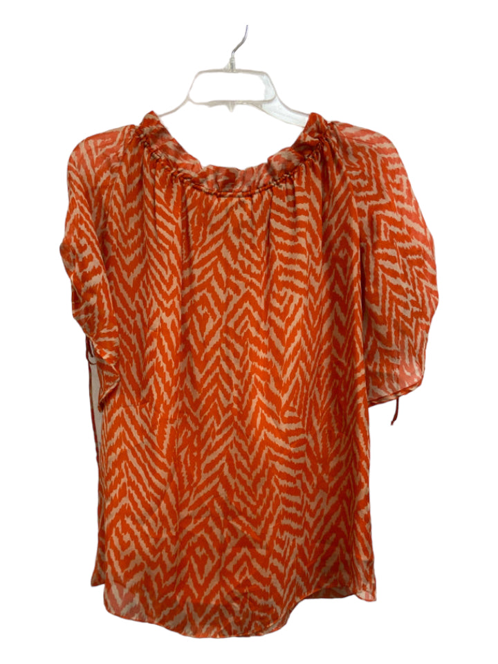 Misa, Misa Size 0 Orange & White Silk All Over Print Tie Detail Top