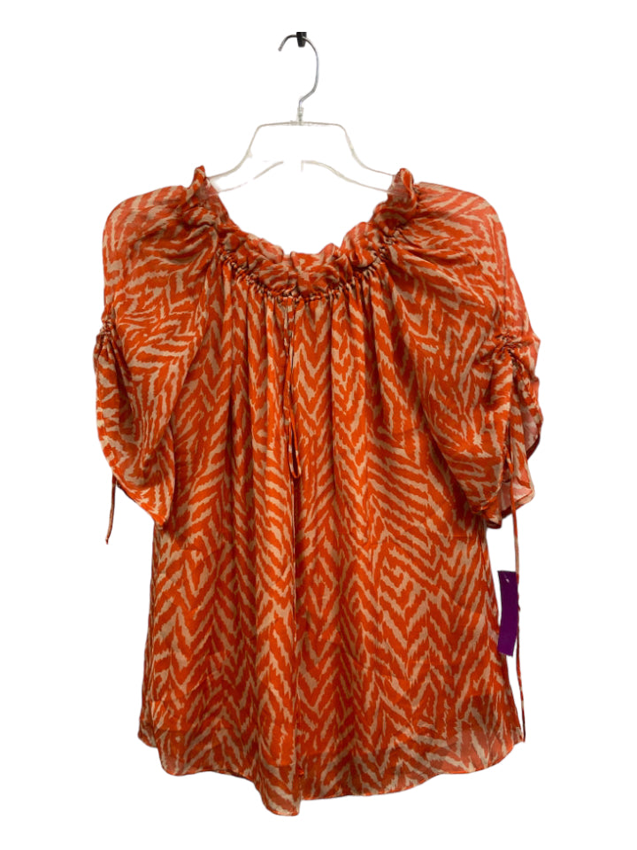 Misa, Misa Size 0 Orange & White Silk All Over Print Tie Detail Top