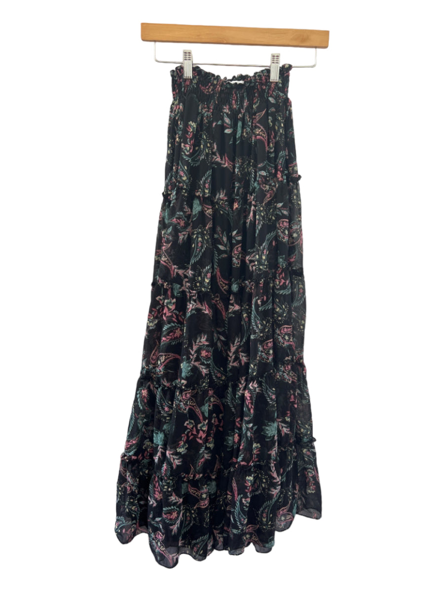 Misa, Misa Size M Black & Multi Maxi Slit Floral Paisley Elastic Waist Skirt