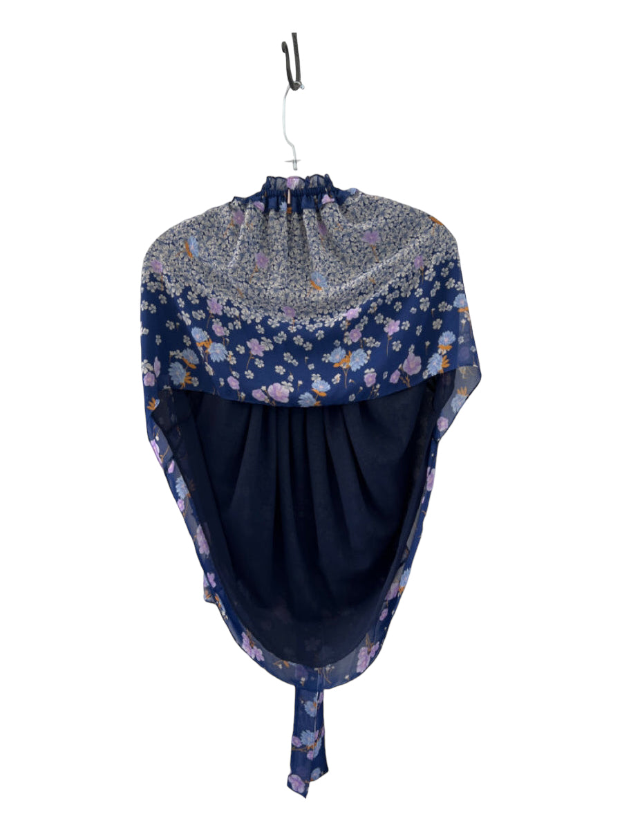 Misa, Misa Size M Navy & Purple Viscose Off Shoulder Floral Long Sleeve Top