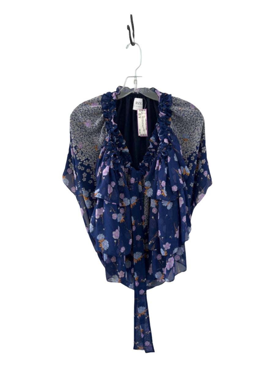 Misa, Misa Size M Navy & Purple Viscose Off Shoulder Floral Long Sleeve Top