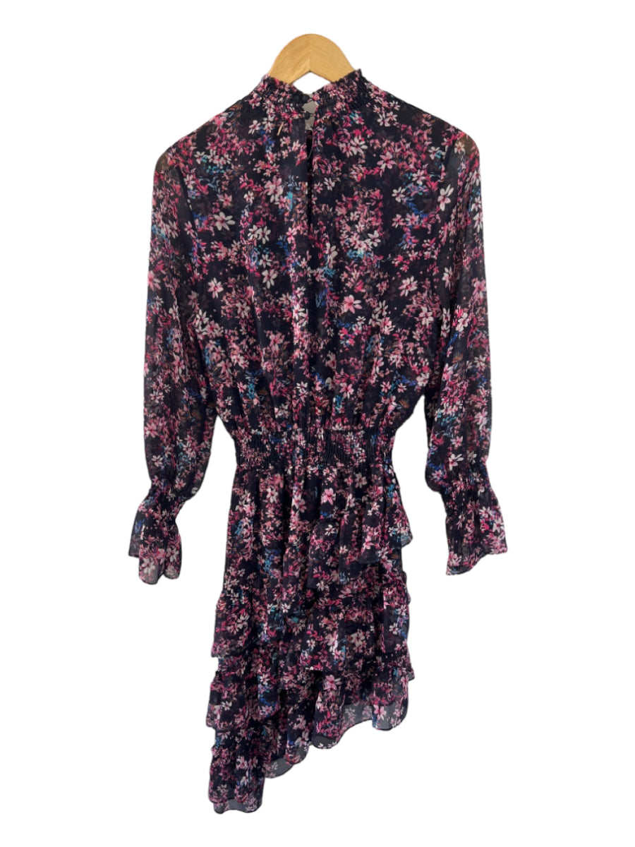 Misa, Misa Size M Pink & Purple Polyester Long Sleeve Flowers Elastic Waist Dress