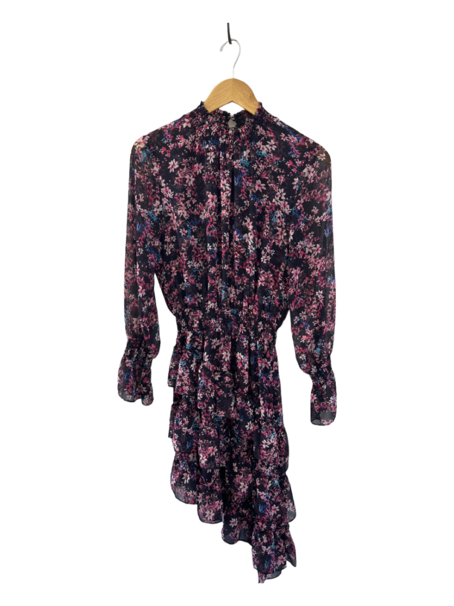 Misa, Misa Size M Pink & Purple Polyester Long Sleeve Flowers Elastic Waist Dress