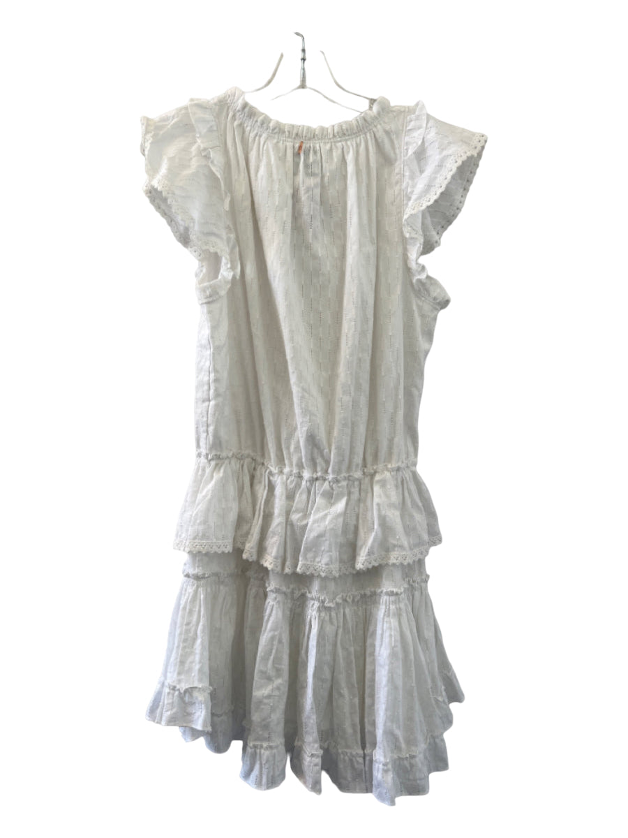 Misa, Misa Size M White Cotton Flutter Sleeves Lace Elastic Waist Dress