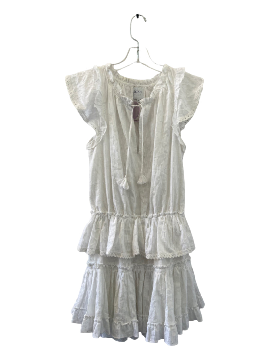 Misa, Misa Size M White Cotton Flutter Sleeves Lace Elastic Waist Dress