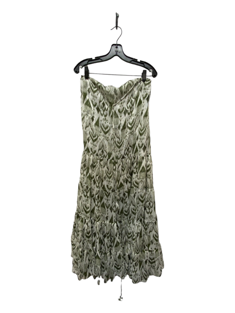 Misa, Misa Size M White & Green Polyester Sheer All Over Print Sleeveless Dress