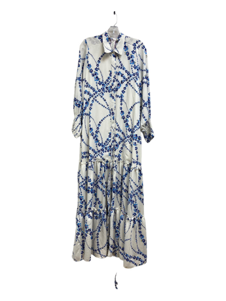 Misa, Misa Size S Blue & White Viscose Button Front Floral Print Pockets Maxi Dress