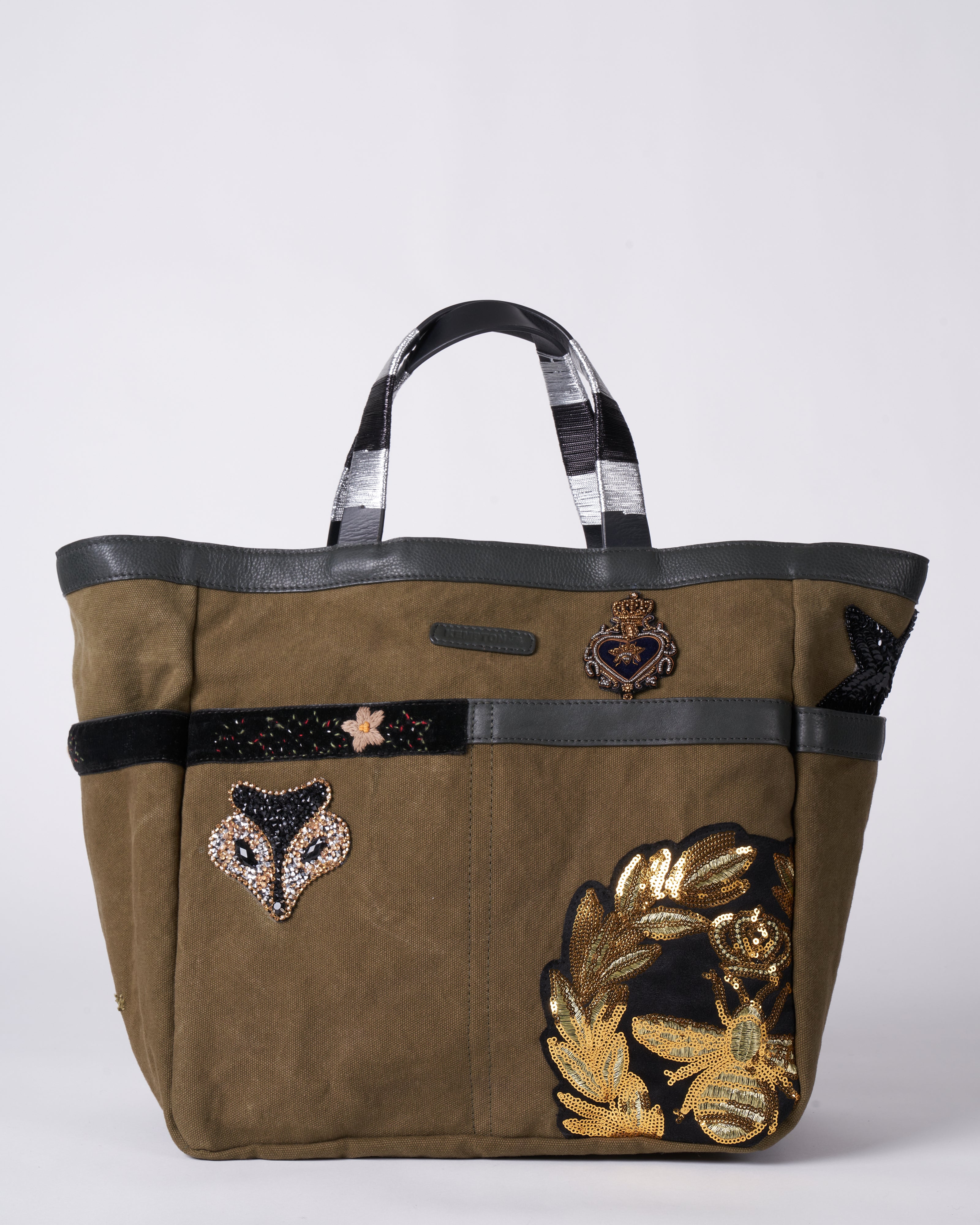 kempton and co, army patch embroidery salcombe tote - army green