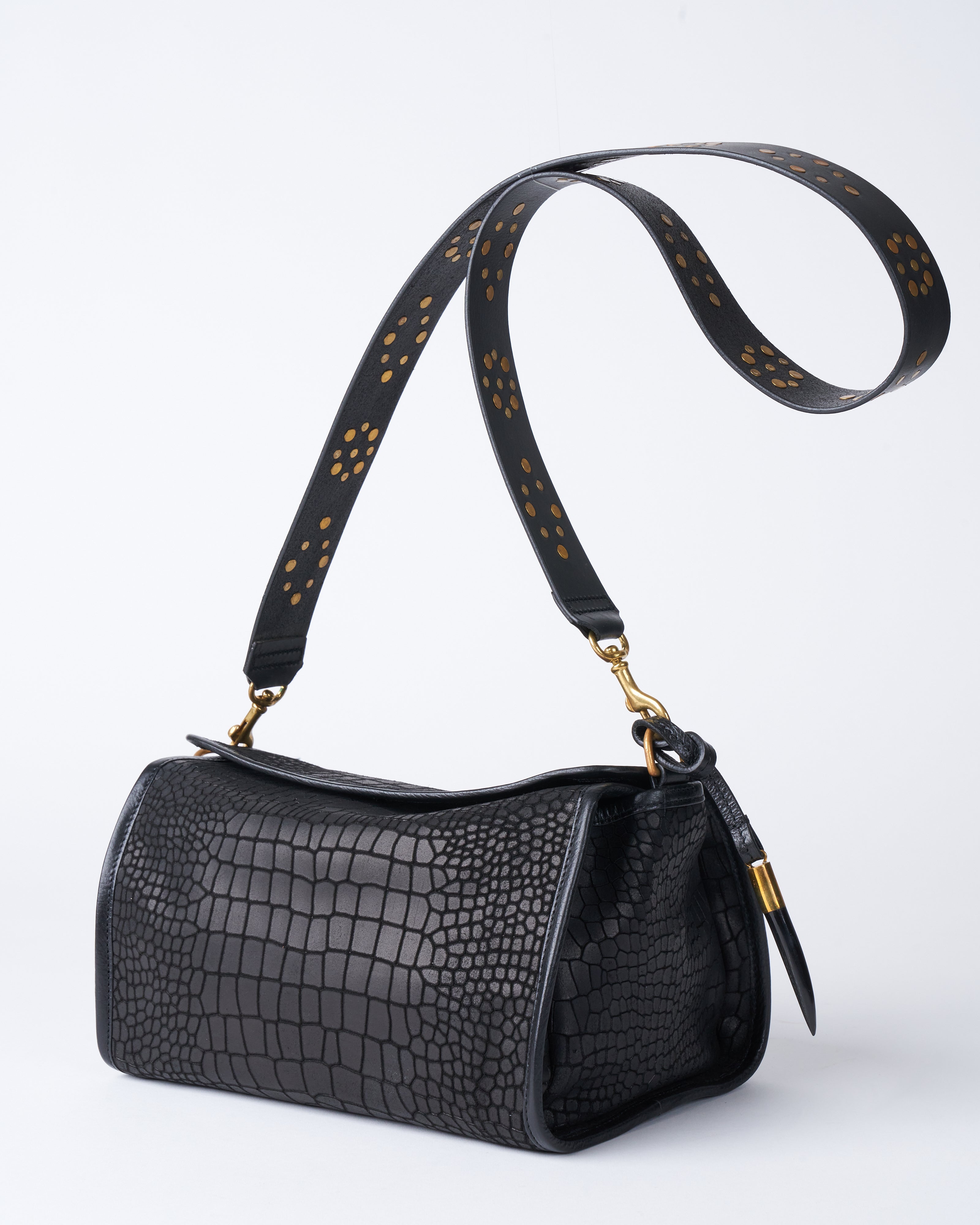 kempton and co, black croco ella bag - black