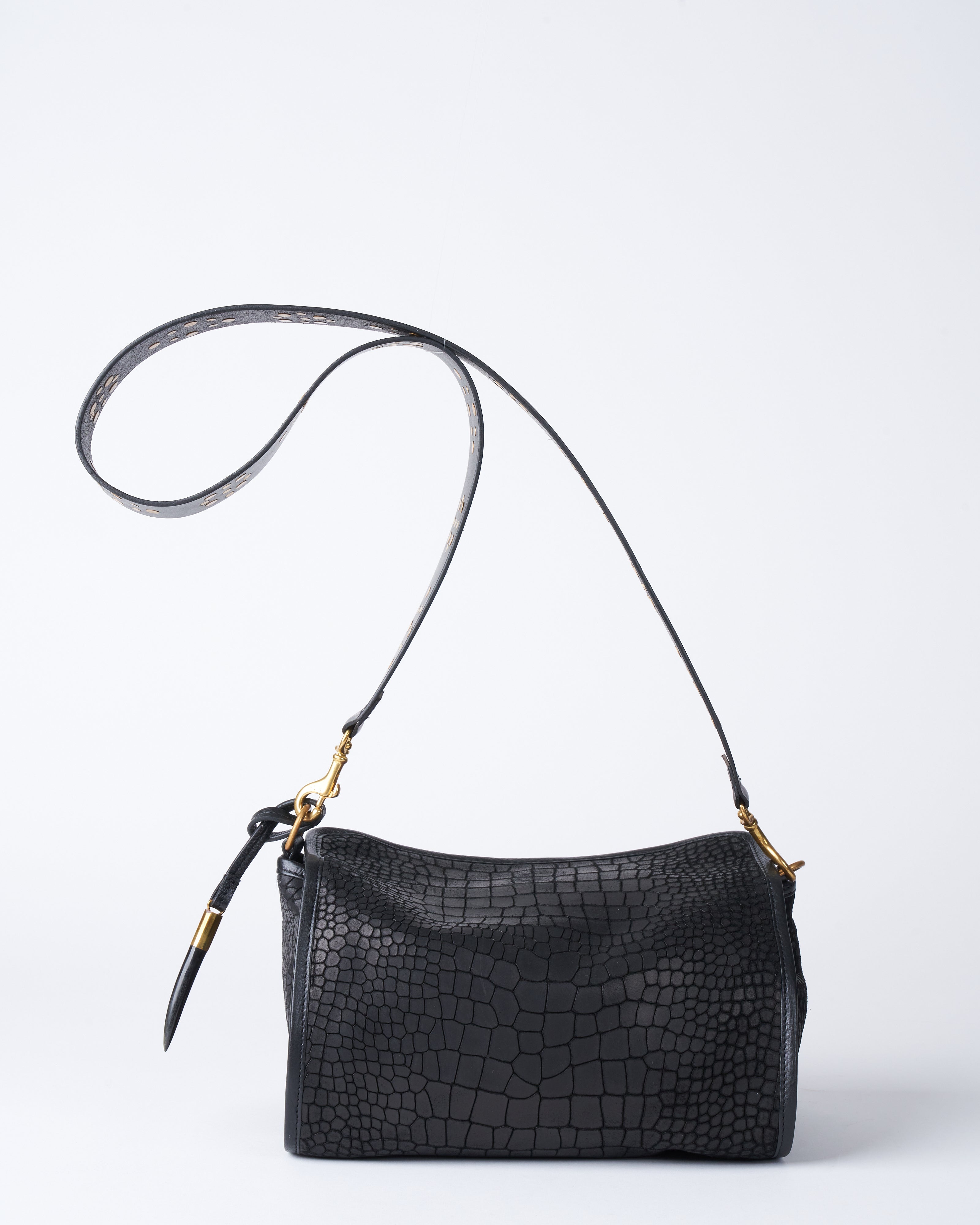 kempton and co, black croco ella bag - black