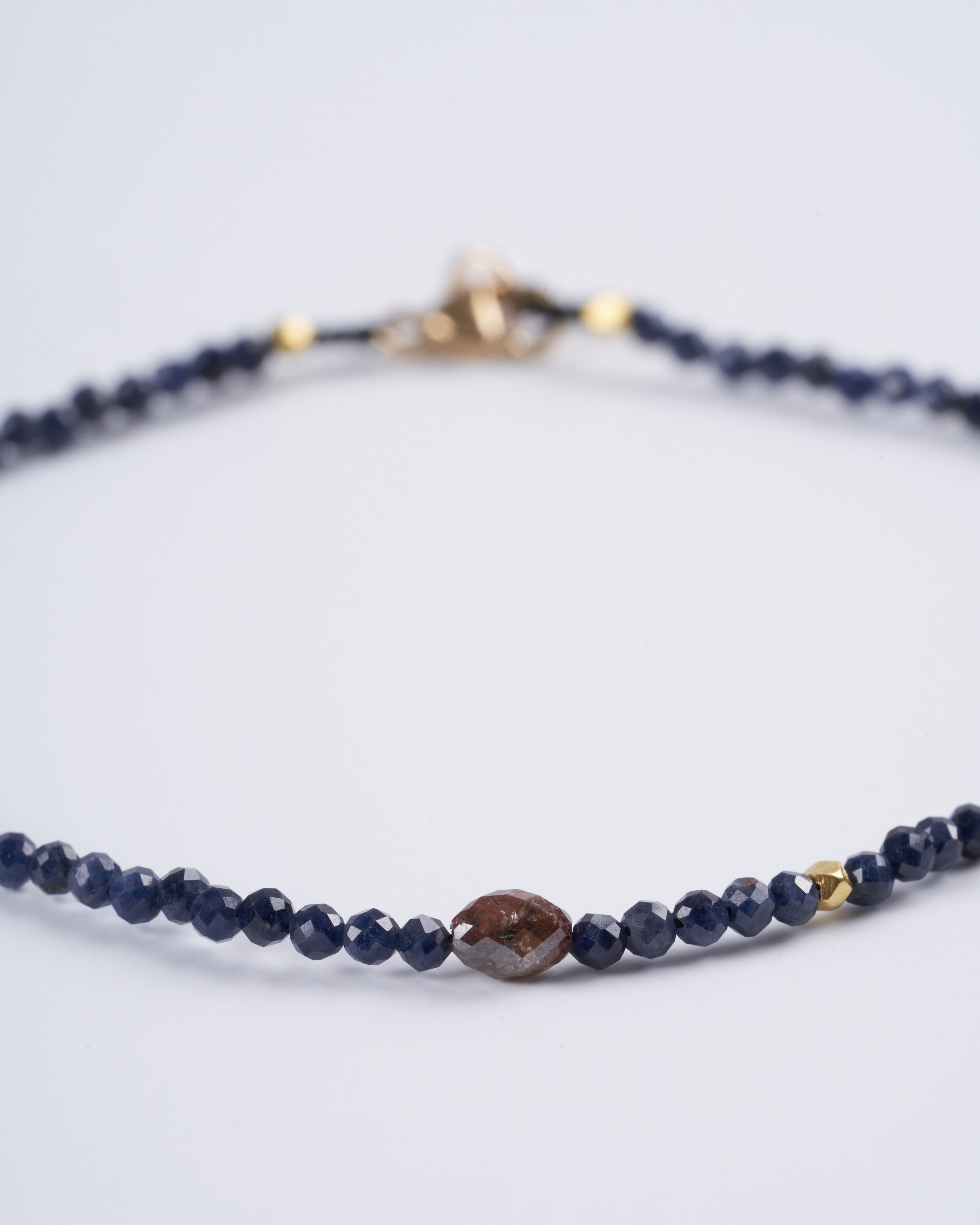 margaret solow, blue sapphire, rustic diamond, 18k gold beaded bracelet