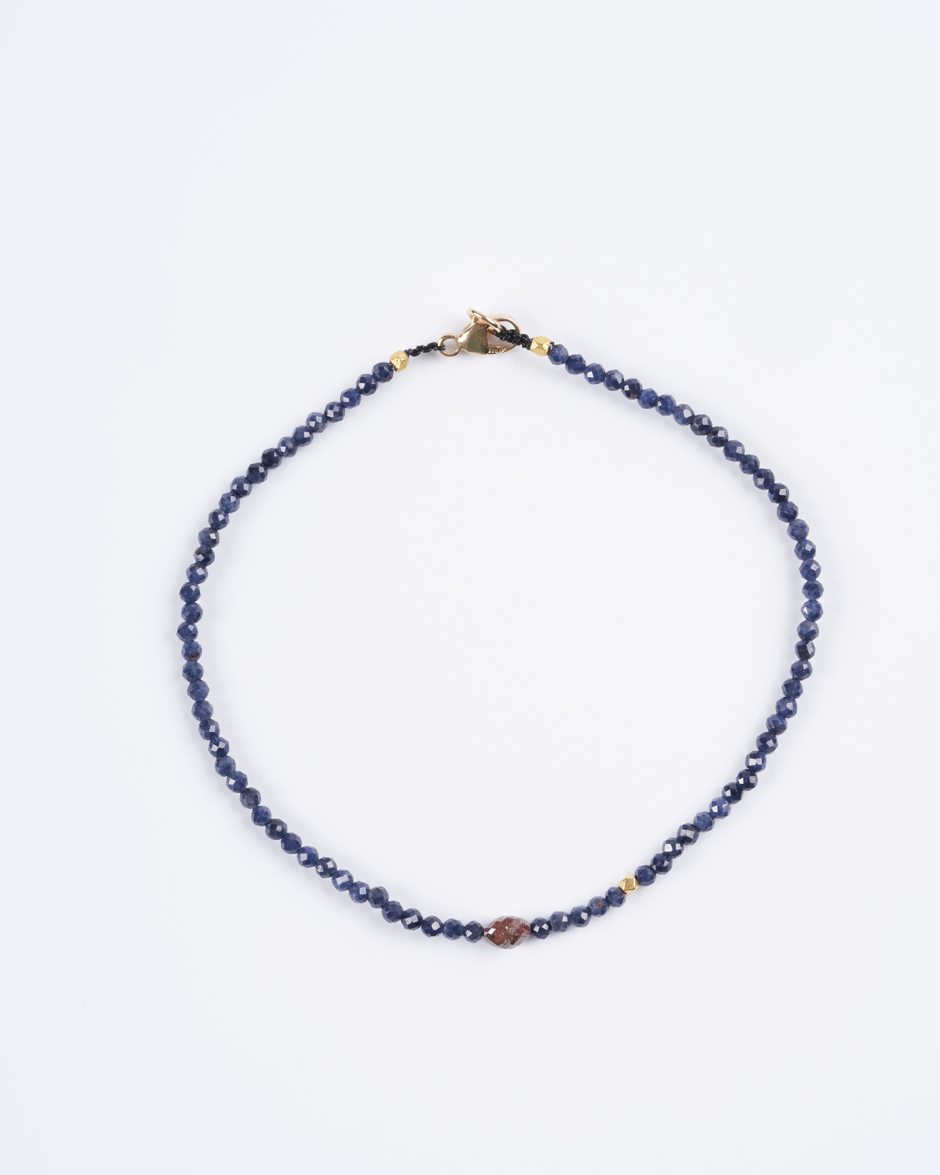 margaret solow, blue sapphire, rustic diamond, 18k gold beaded bracelet