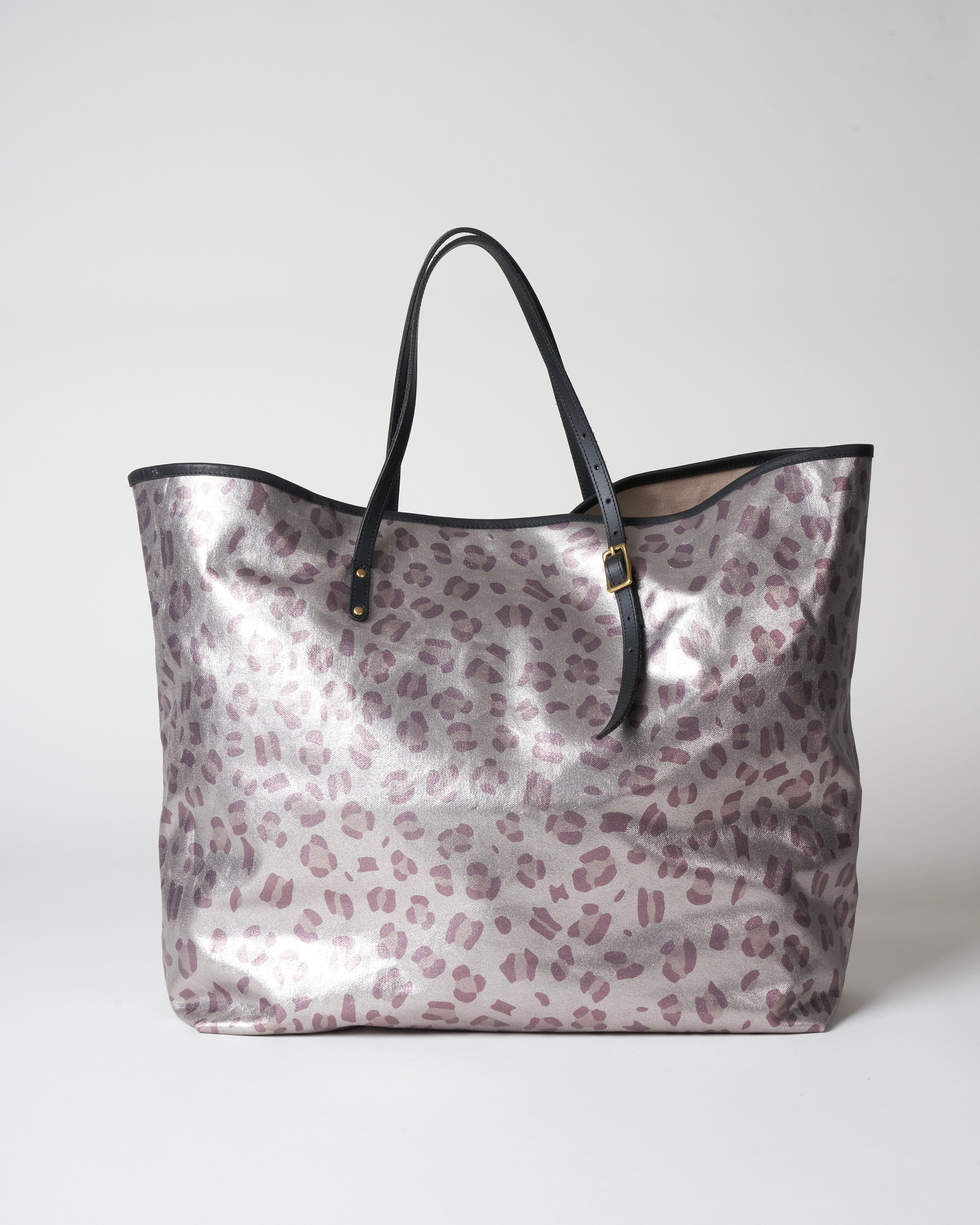 kempton and co, canvas oversized tote - metallic leopard