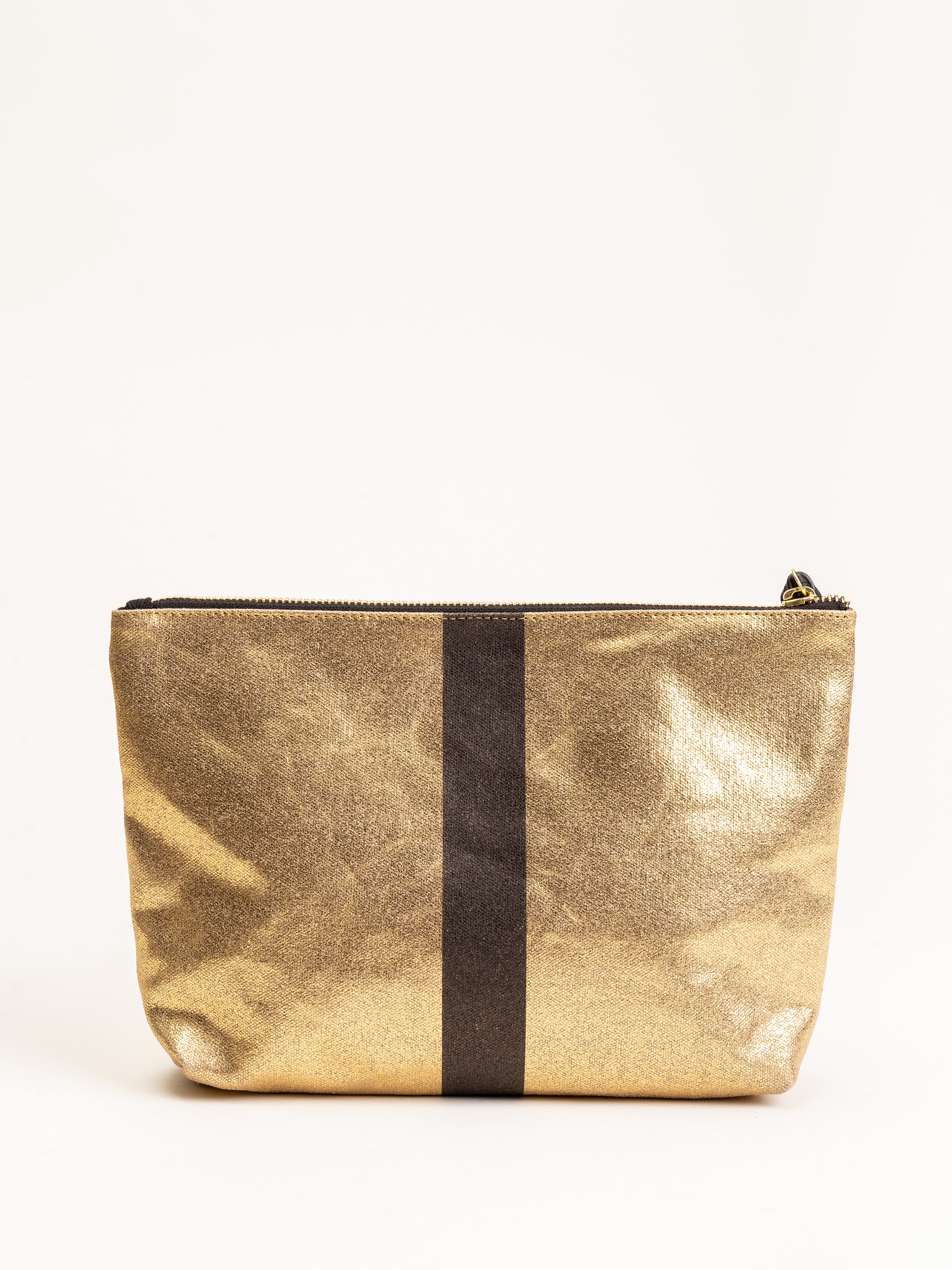 kempton and co, canvas striped pouch - gold/black