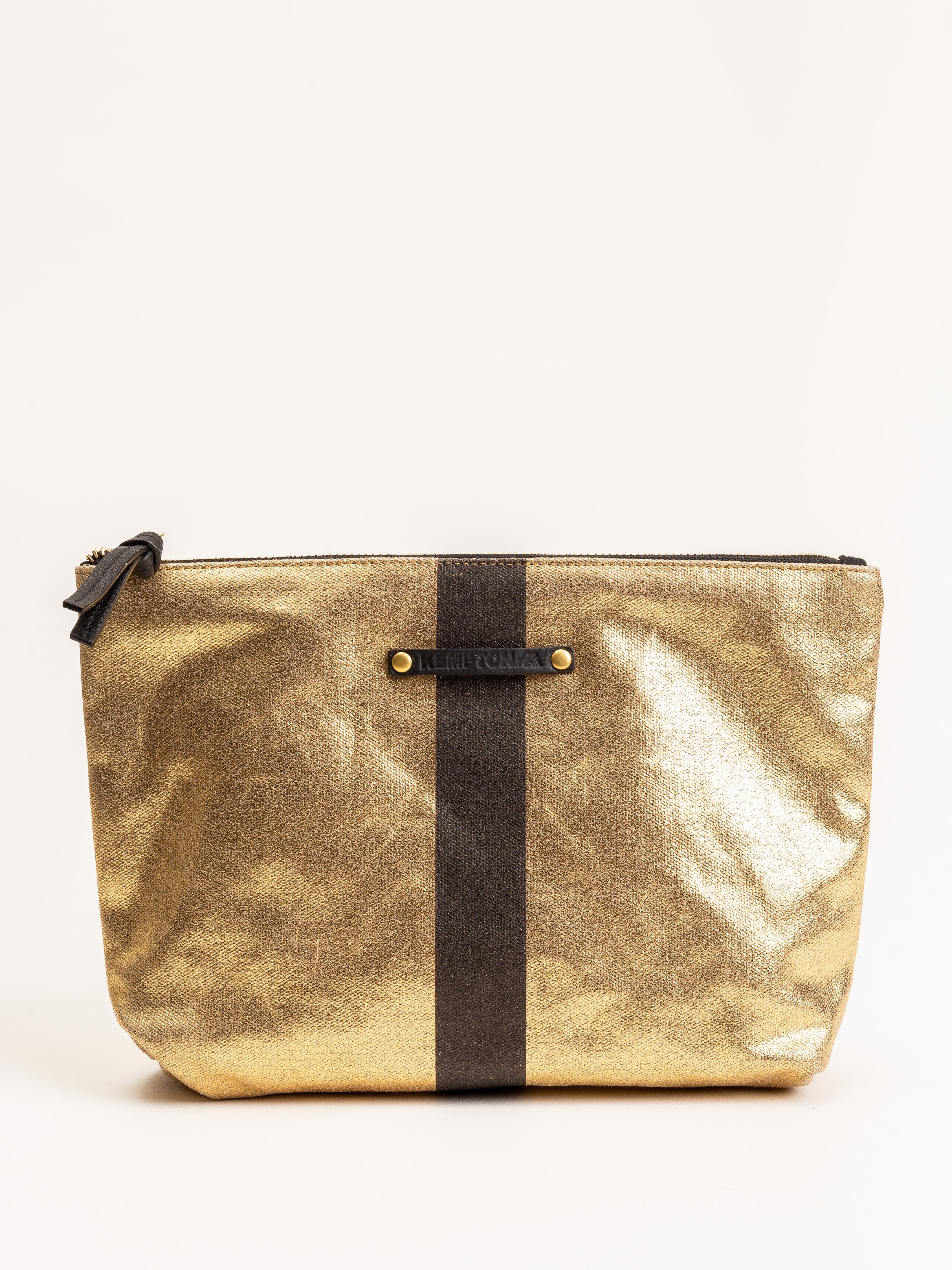 kempton and co, canvas striped pouch - gold/black