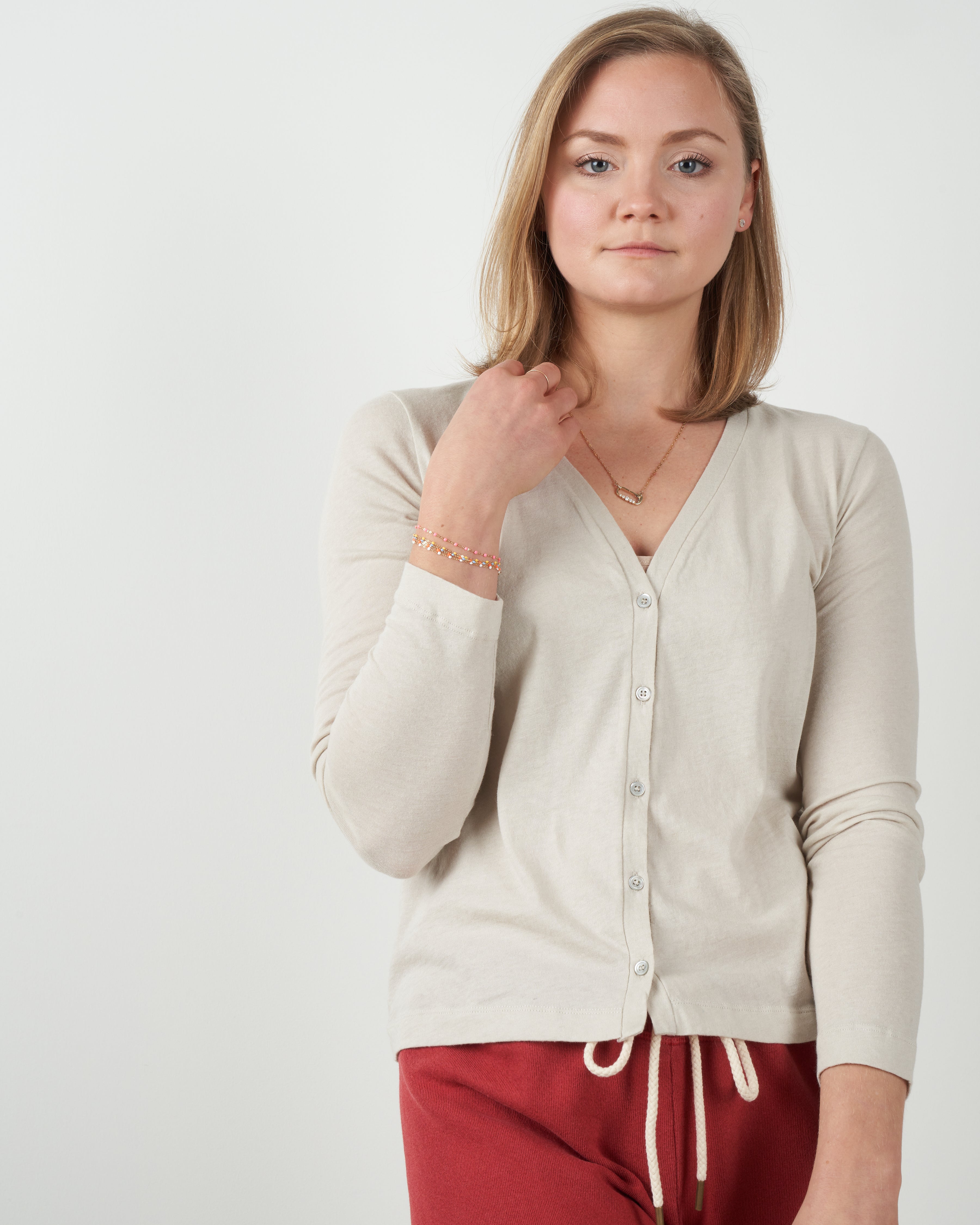 majestic, cotton/cashmere v-neck cardigan - grege