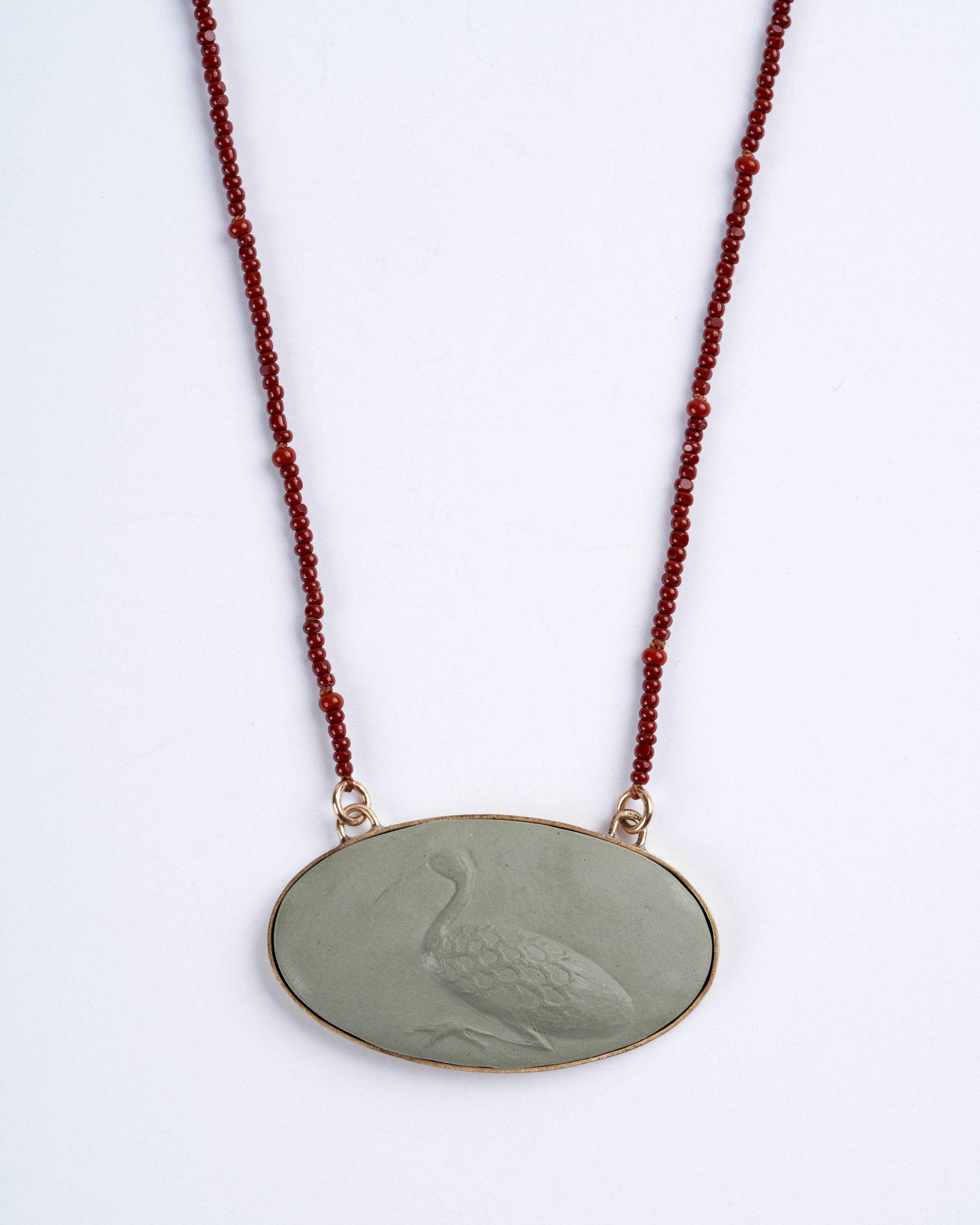 julie cohn designs, crane cameo pendant - lt green