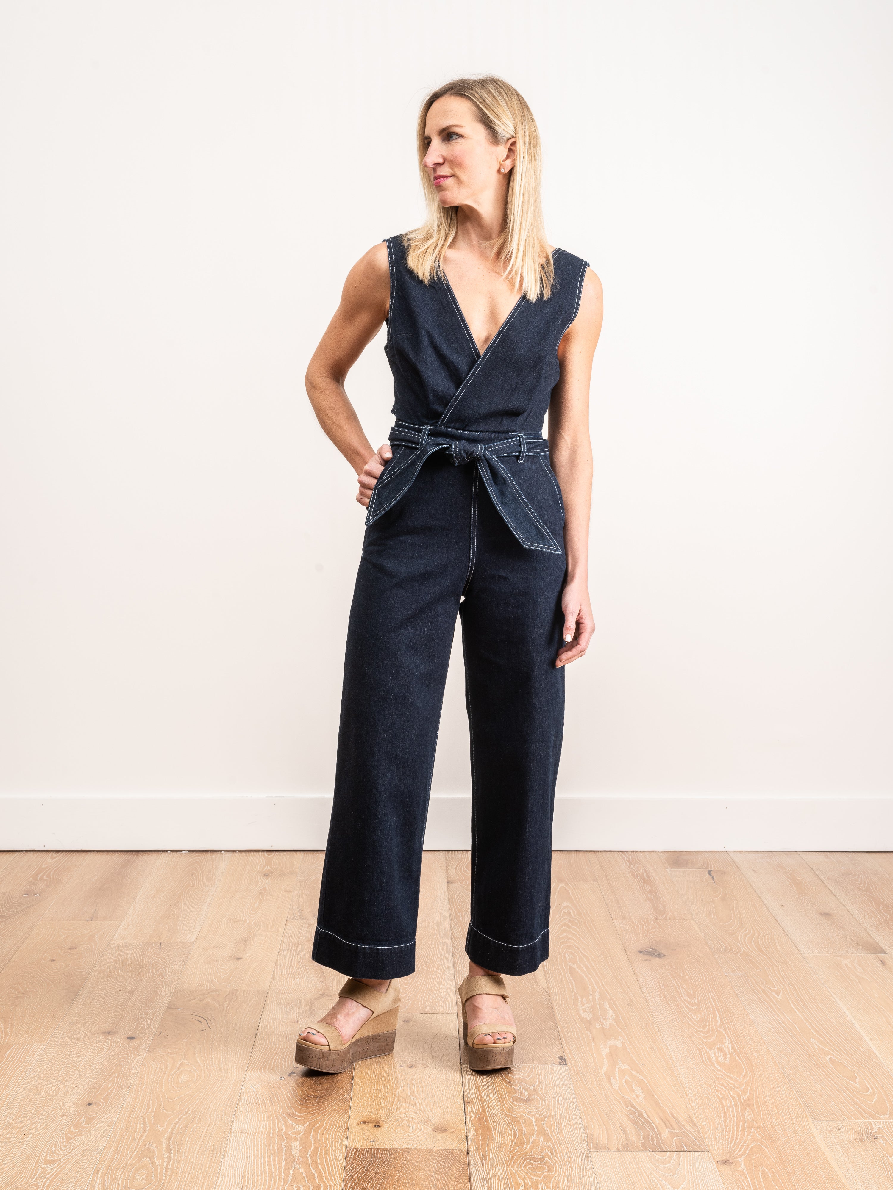 kowtow, dark denim jumpsuit