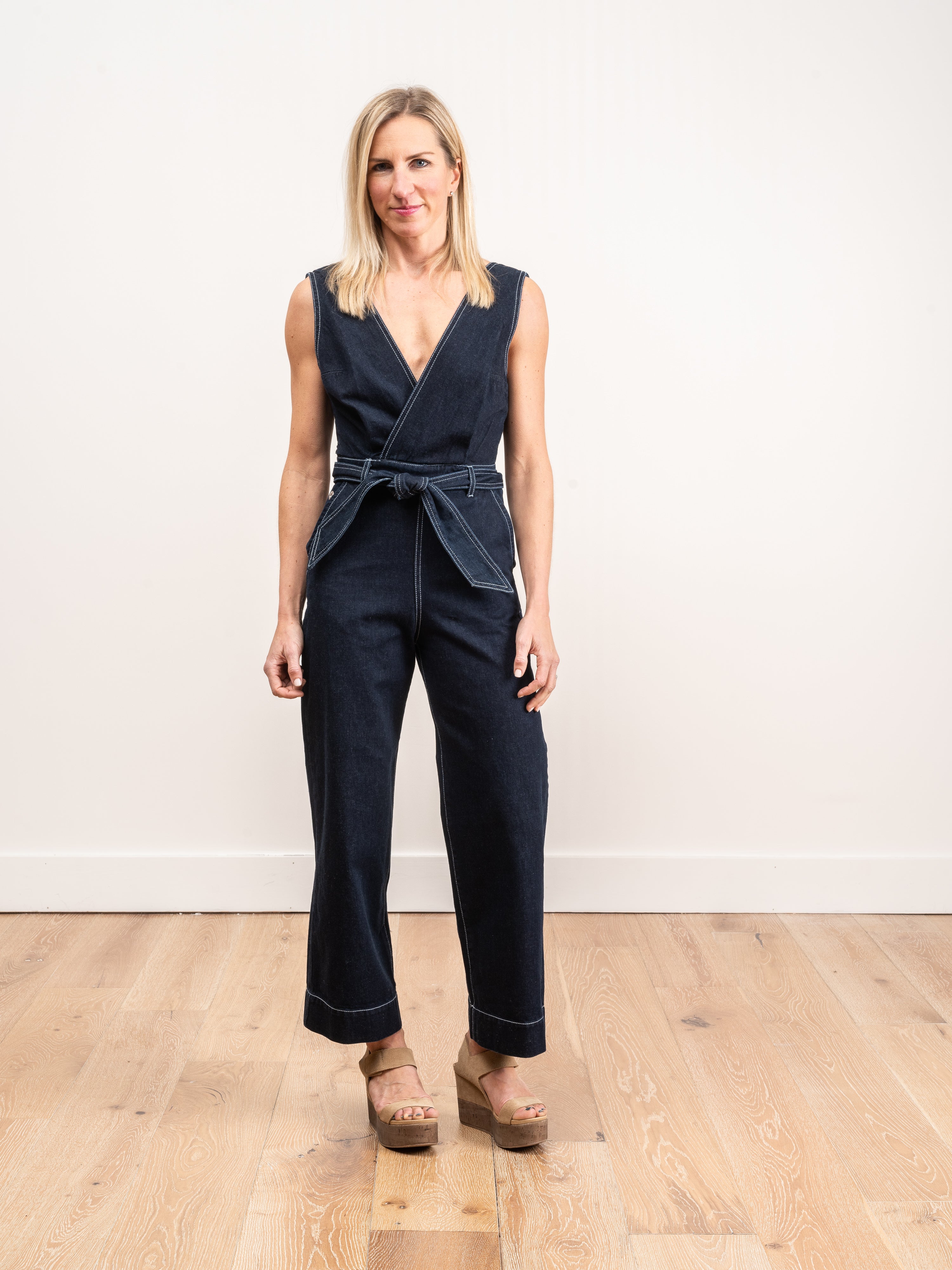 kowtow, dark denim jumpsuit