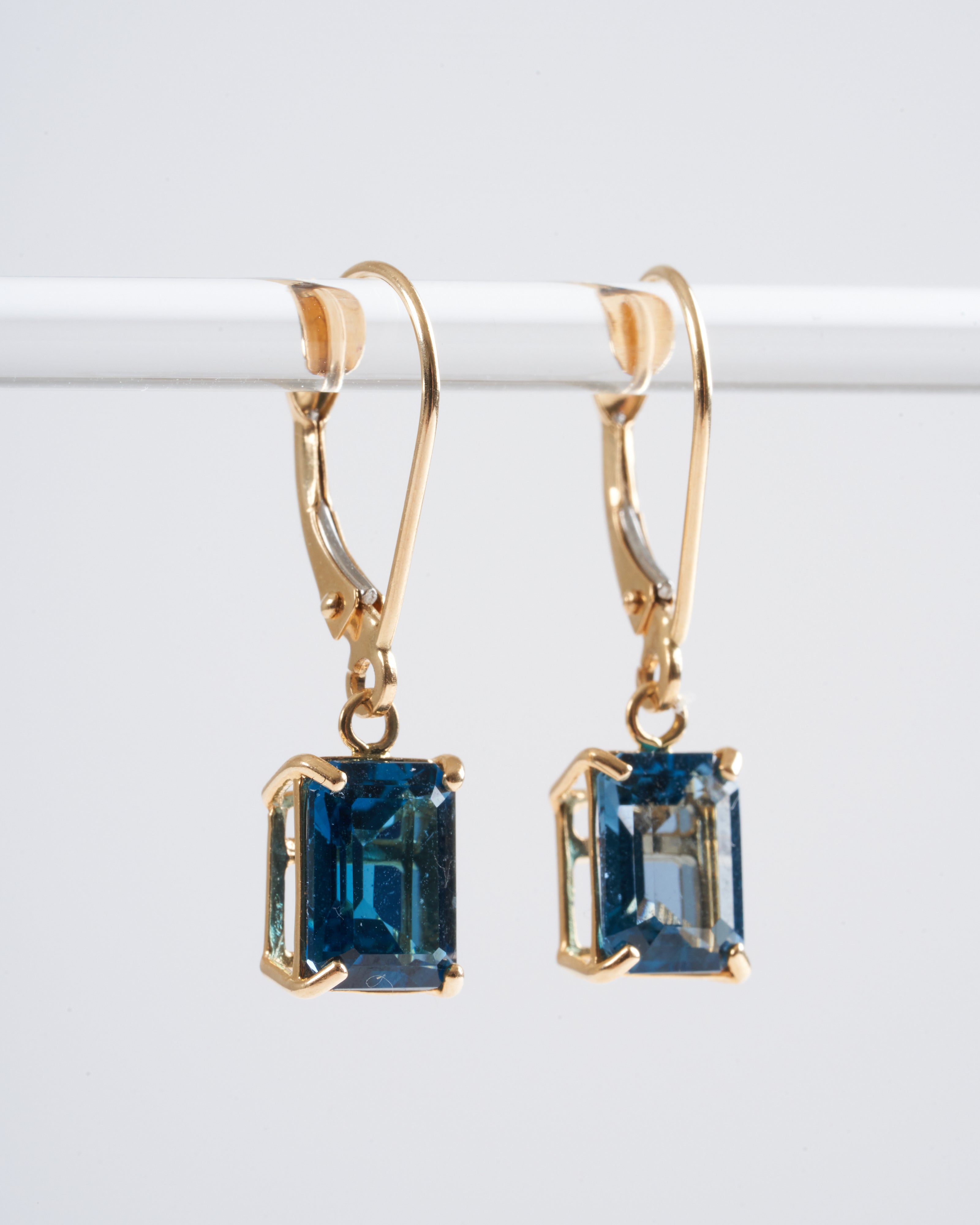 kho, emerald cut london blue topaz earrings - blue