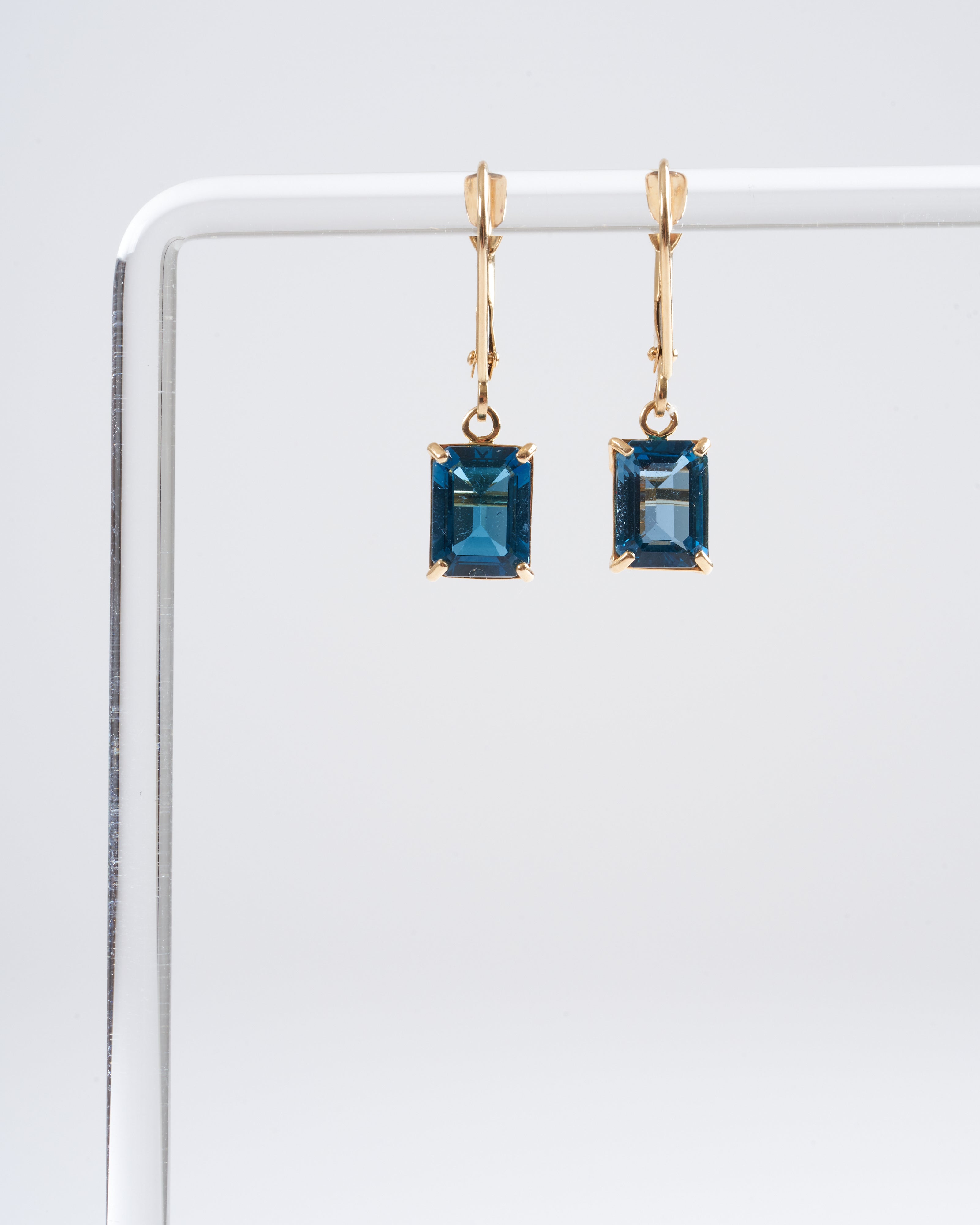 kho, emerald cut london blue topaz earrings - blue